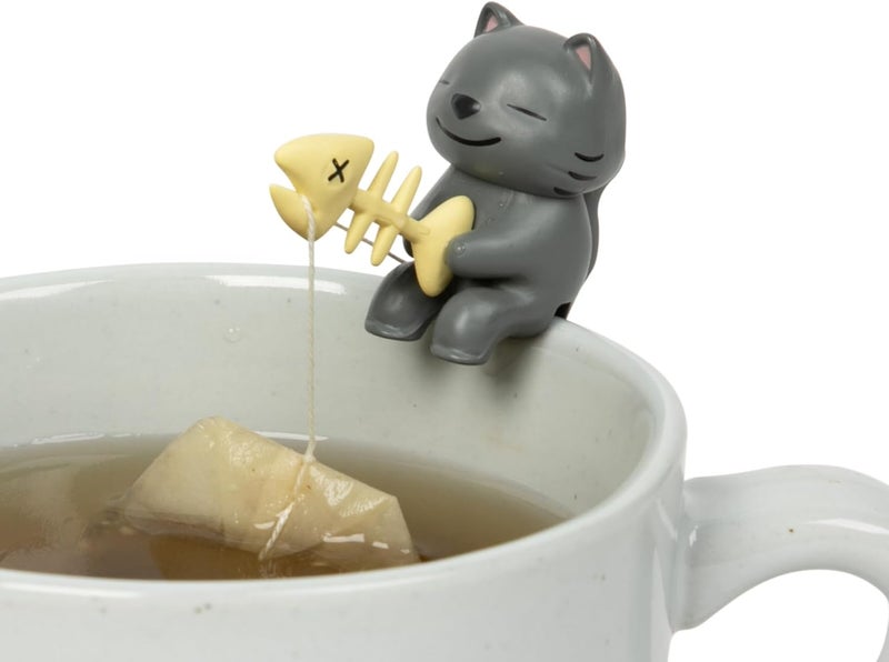 Tea Mates 1 قطعة قطة صيد لطيفة - حامل كيس الشاي وموضع الخيط - ملحقات الشاي للفنجان والكوب - فكرة هدية فريدة ومضحكة - علامة مشروب على شكل تمثال حيواني - Image 1